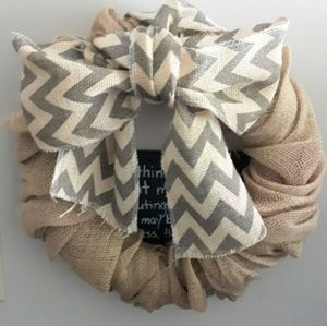 WREATH Tan Burlap with Grey and Cream Burlap Bow!